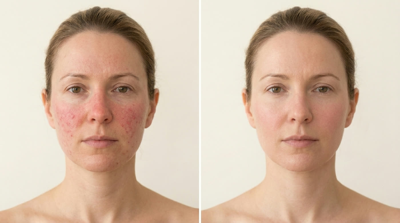 Redness-prone skin before and after using SoCalm